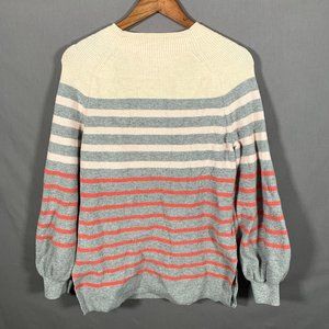 Loft Bishop Sleeve Stripped Mock Neck Sweater